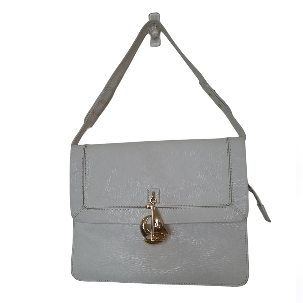 ⛵️Vintage Juicy Couture - White Leather Shoulder Bag w/ Gold Sail Boat Accent